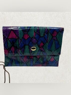 Vintage Vanna White Genuine Snakeskin Clutch – Multicolor Patchwork